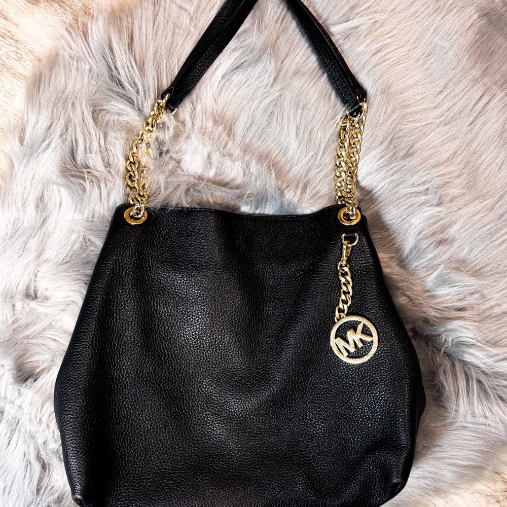 Michael Kors Black Shoulder Bag with Gold Accents